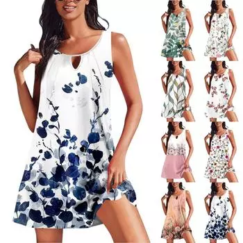Женские летние платья, свободные сарафаны без рукавов с U-образным вырезом и карманами XXXL