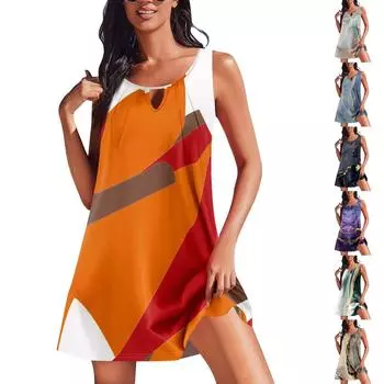 Женские летние платья, свободные сарафаны без рукавов с U-образным вырезом и карманами L чёрный