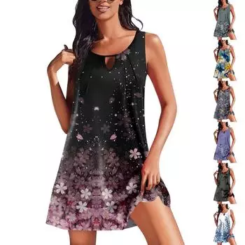 Женские летние платья, свободные сарафаны без рукавов с U-образным вырезом и карманами L чёрный