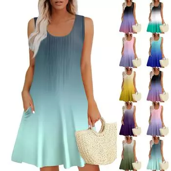 Женские летние платья Свободные сарафаны без рукавов Платье с карманами L чёрный