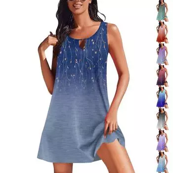 Женские летние платья, свободные сарафаны без рукавов с U-образным вырезом и карманами S