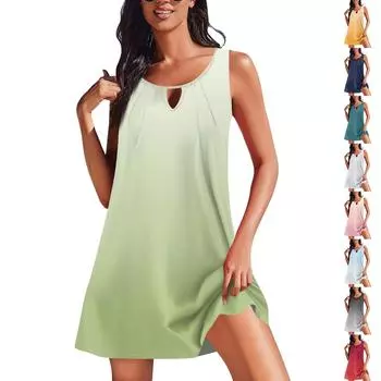 Женские летние платья, свободные сарафаны без рукавов с U-образным вырезом и карманами XXL тёмно-синий