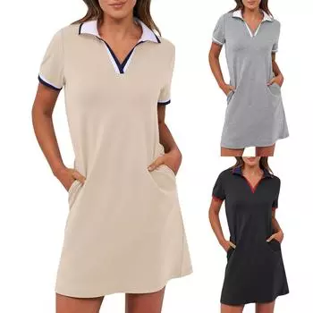 Женские летние платья Свободные сарафаны без рукавов с V-образным вырезом Платье с карманами L