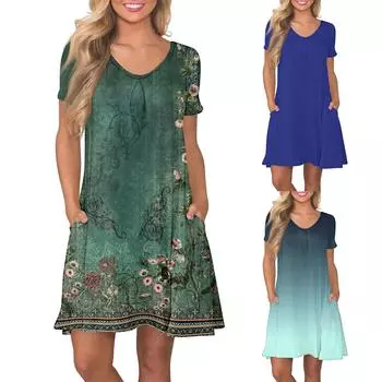 Женские летние платья Свободные сарафаны без рукавов с V-образным вырезом Платье с карманами M хаки