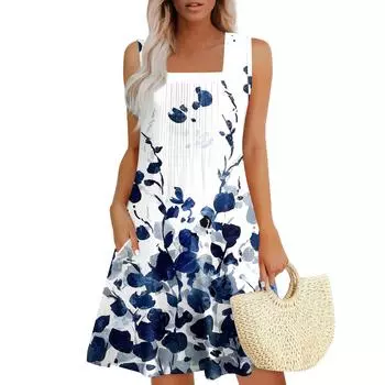 Женские летние платья Свободные сарафаны без рукавов Платье с карманами S