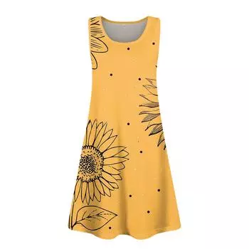 Женские летние платья, свободные сарафаны без рукавов с U-образным вырезом и карманами S розовый