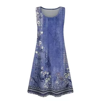 Женские летние платья, свободные сарафаны без рукавов с U-образным вырезом и карманами S темно-зеленого