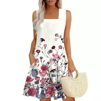 Женские летние платья Свободные сарафаны без рукавов Платье с карманами S чёрный