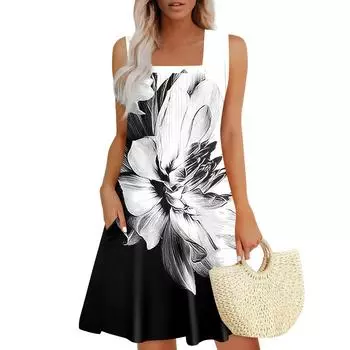Женские летние платья Свободные сарафаны без рукавов Платье с карманами S