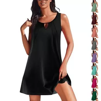 Женские летние платья, свободные сарафаны без рукавов с U-образным вырезом и карманами XXL