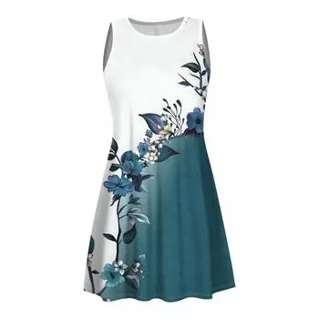 Женские летние платья, свободные сарафаны без рукавов с U-образным вырезом и карманами S зелёный