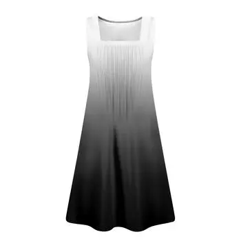 Женские летние платья, свободные сарафаны без рукавов с U-образным вырезом и карманами S циан