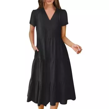 Женские летние платья Свободные сарафаны Платье с карманами L чёрный