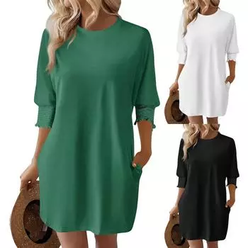 Женские летние платья Свободные сарафаны Платье с карманами L армия зеленый