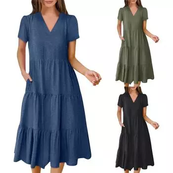 Женские летние платья Свободные сарафаны Платье с карманами L чёрный