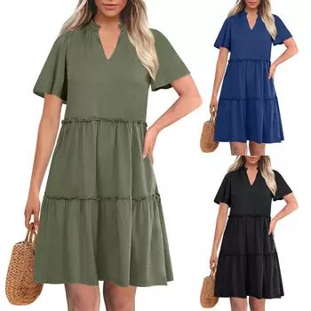 Женские летние платья Свободные сарафаны Платье с карманами L армия зеленый