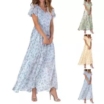 Женские летние платья Свободные юбки Повседневные платья L коричневый