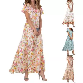 Женские летние платья Свободные юбки Повседневные платья L коричневый