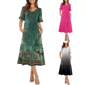 Женские летние платья Свободные юбки Повседневные платья L чёрный