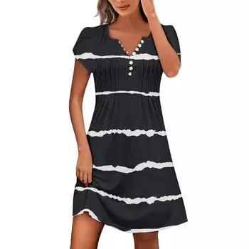 Женские летние платья в стиле бохо с V-образным вырезом, рукавами-лепестками, полосатыми градиентными полосками и пляжными платьями S винный