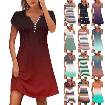 Женские летние платья в стиле бохо с V-образным вырезом, рукавами-лепестками, полосатыми градиентными полосками и пляжными платьями L белый