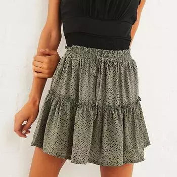 Женские летние плиссированные юбки с принтом в горошек и завязками S белый