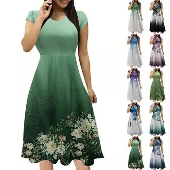 Женские летние пляжные платья с коротким рукавом в стиле пэчворк и принтом, вечерние миди, повседневный сарафан L