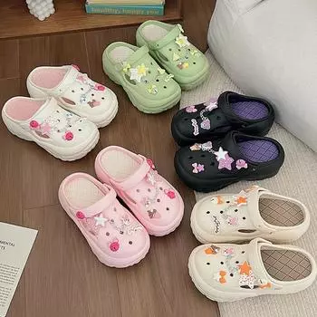 Женские летние пляжные сабо с очаровательными мультяшными акцентами, дышащая, открытая, легкая, повседневная одежда 39-40 белый