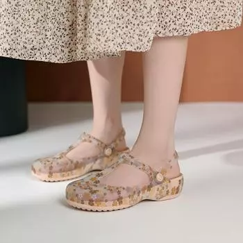 Женские летние пляжные сандалии на толстой подошве с принтом 2024 года — мягкая желейная обувь для медсестер и беременных женщин 36, Spring Blossoms золотой