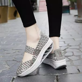 Женские летние пляжные сандалии с оплеткой, увеличивающие рост, женские сандалии без шнуровки на уличной платформе с толстой подошвой и закрытым носком 35