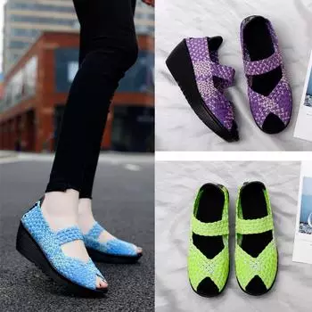 Женские летние пляжные сандалии с плетением, увеличивающие рост, женские босоножки на танкетке с открытым носком, большие размеры 35