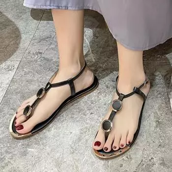 Женские летние пляжные сандалии с открытым носком на плоской подошве 2024 года, модные новые повседневные шлепанцы в стиле бохо для отдыха на открытом воздухе с застежкой-носком для женщин 36 чёрный
