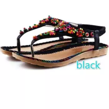 Женские летние пляжные шлепанцы в богемном стиле, обувь-гладиатор, женская обувь, сандалии, туфли на платформе с зажимом для носка 36.0 чёрный
