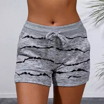 Женские летние пляжные шорты повседневные эластичные спортивные шорты со шнурком средней длины для йоги S светло-серый
