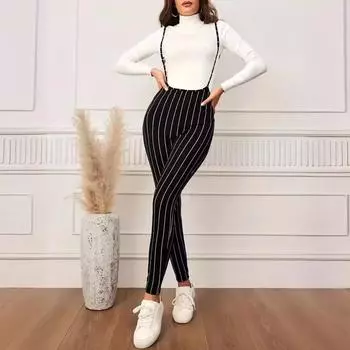 Женские летние подтяжки, повседневные полосатые брюки с двойной спиной S чёрный