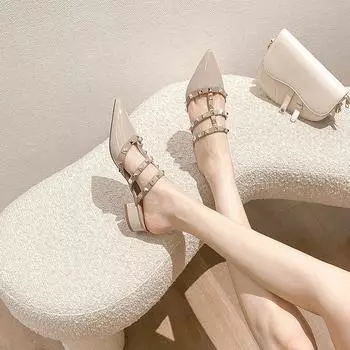 Женские летние полутапочки Baotou на плоской подошве с острым носком и мягкой подошвой 34 белый