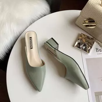 Женские летние полутапочки, новые туфли с острым носком и средним каблуком 34