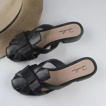 Женские летние полутапочки Повседневная верхняя одежда Полые тапочки Модная женская обувь на плоской подошве Сандалии и тапочки 40-41 чёрный