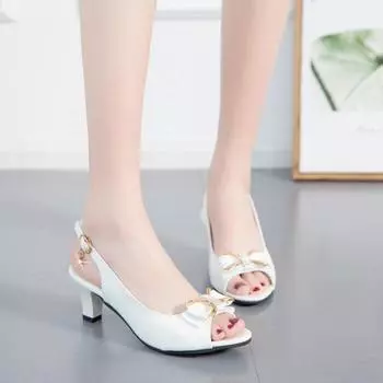 Женские летние полые женские сандалии на высоком каблуке большого размера, одинарная обувь 35 белый