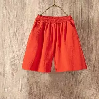 Женские летние повседневные брюки большого размера в стиле ретро с эластичной резинкой на талии, свободные тонкие шорты, широкие брюки женские L красный