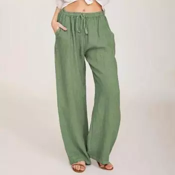 Женские летние повседневные брюки с эластичной резинкой на талии и карманами, длинные брюки, однотонные прямые широкие брюки для отдыха, уличная одежда S абрикосовый