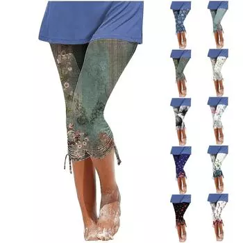 Женские летние повседневные брюки с принтом, велосипедные короткие эластичные талии, повседневные узкие леггинсы для отпуска, укороченные брюки L армия зеленый