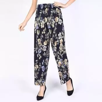 Женские летние повседневные брюки с высокой талией и широкими штанинами с цветочным принтом, женские большие размеры, свободные эластичные талии, простые тонкие