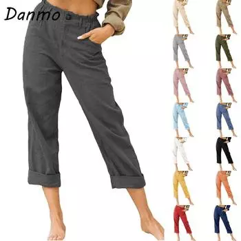 Женские летние повседневные хлопковые льняные брюки, винтажные повседневные свободные прямые брюки больших размеров XXXL белый