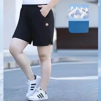 Женские летние повседневные и универсальные брюки с высокой талией и широкими штанинами длиной пять дюймов 2XL чёрный