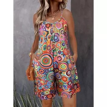 Женские летние повседневные комбинезоны без рукавов с шортами на тонких бретельках, комбинезоны в стиле бохо с цветочным принтом 2025 года, комбинезон с карманами S разноцветный