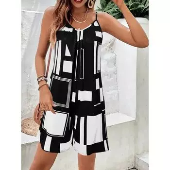 Женские летние повседневные комбинезоны без рукавов с шортами на тонких бретельках, комбинезоны в стиле бохо с цветочным принтом 2025 года, комбинезон с карманами S