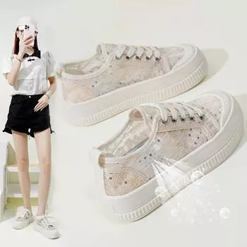 Женские летние повседневные кроссовки на платформе, нескользящая прогулочная обувь с дышащей сеткой, массивные кроссовки на шнуровке, легкие теннисные кроссовки для женщин 35 чёрный