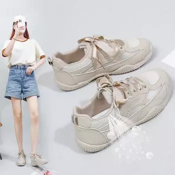 Женские летние повседневные кроссовки на платформе с дышащей сеткой, прогулочная обувь, легкая противоскользящая спортивная обувь на шнуровке для бега, теннисные кроссовки для женщин 35 белый