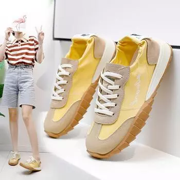 Женские летние повседневные кроссовки на танкетке, нескользящие дышащие прогулочные туфли, легкие массивные кроссовки на шнуровке для бега, теннисные туфли для женщин 35 жёлтый